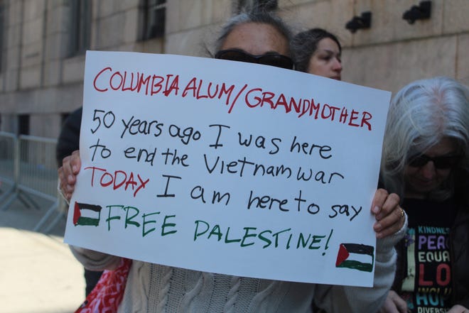 Daphne, a 70-year-old retiree, protested on Columbia's campus against the Vietnam War in 1968. She came back decades later to voice her support for the Palestinian people.