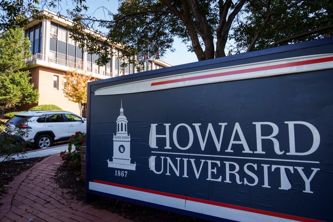 An entrance sign near the main gate at Howard University, a historically Black school, on Oct. 25, 2021 in Washington, D.C.