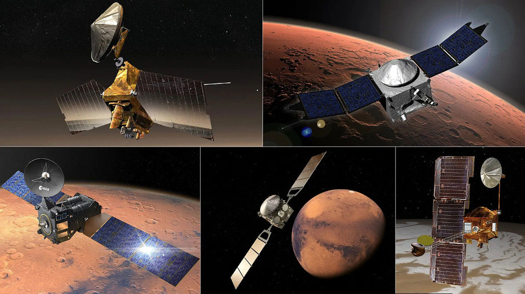 a composite image highlighting the satellites in the Mars Relay Network